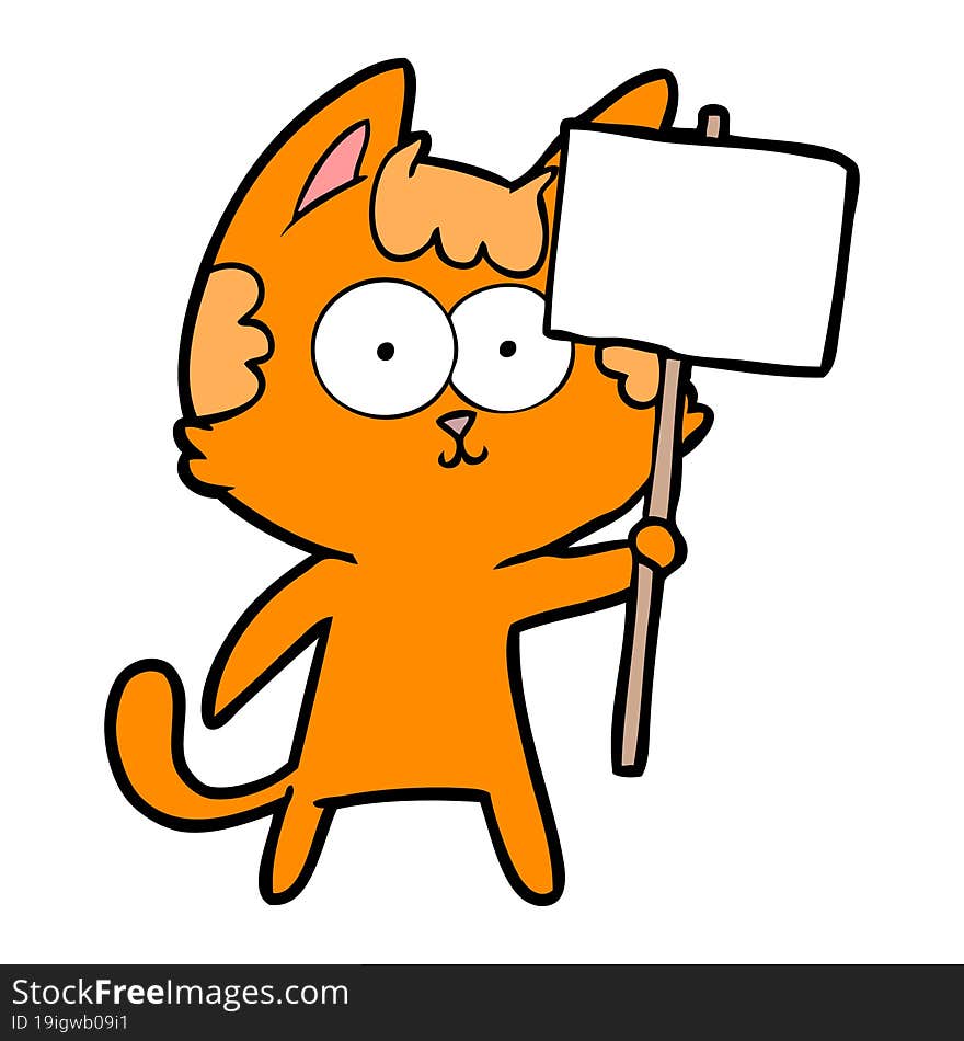 happy cartoon cat with sign. happy cartoon cat with sign