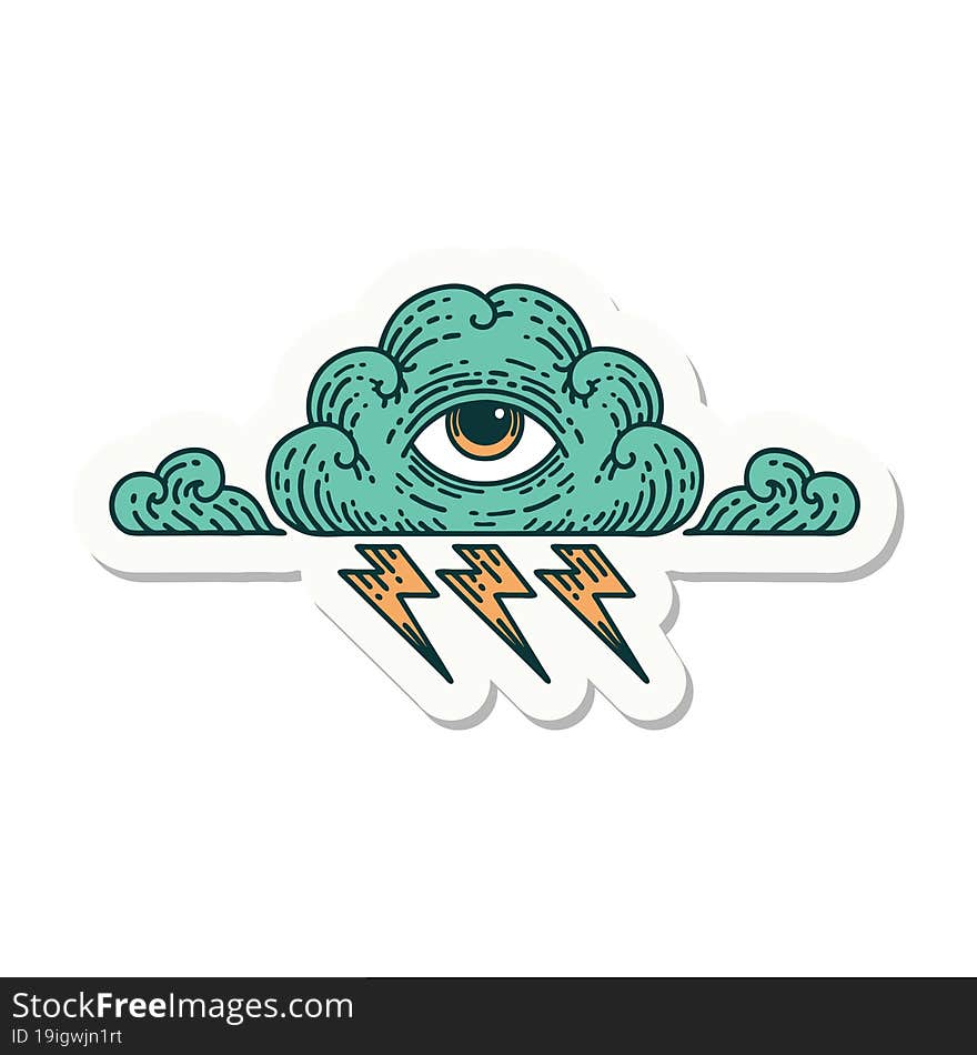 tattoo style sticker of an all seeing eye cloud