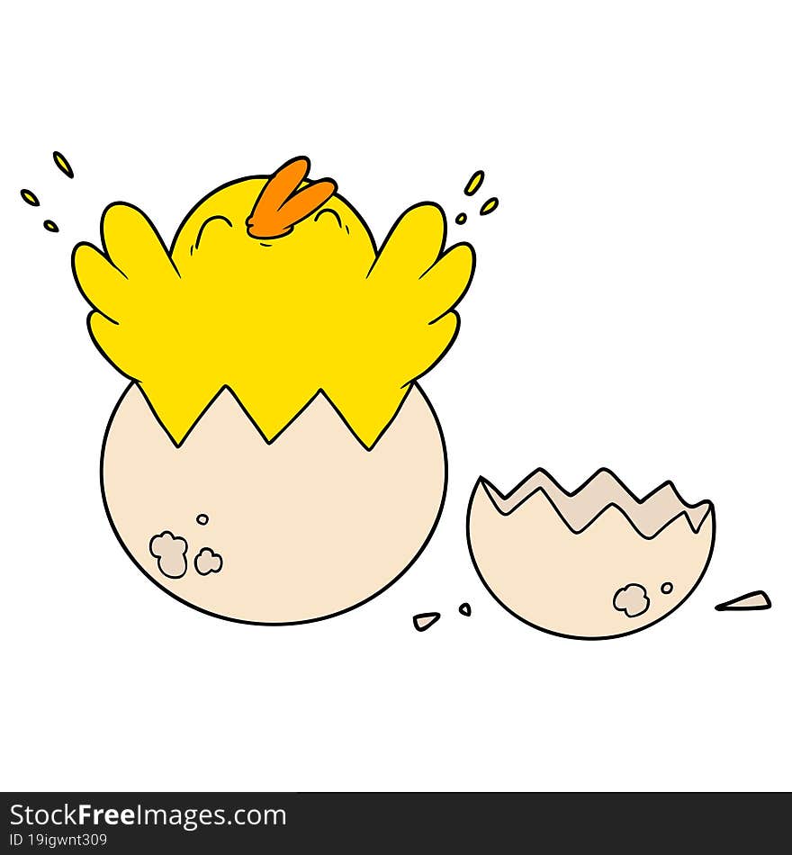 cartoon chick hatching from egg. cartoon chick hatching from egg