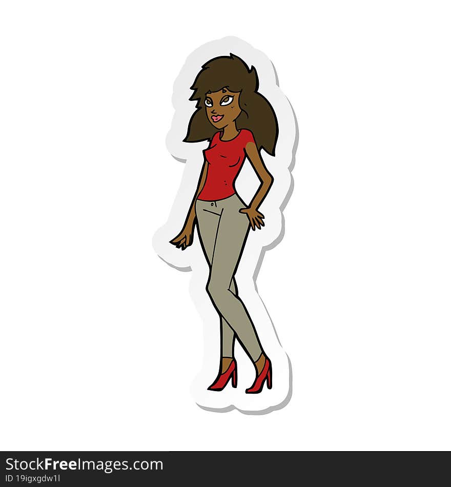 sticker of a cartoon pretty woman