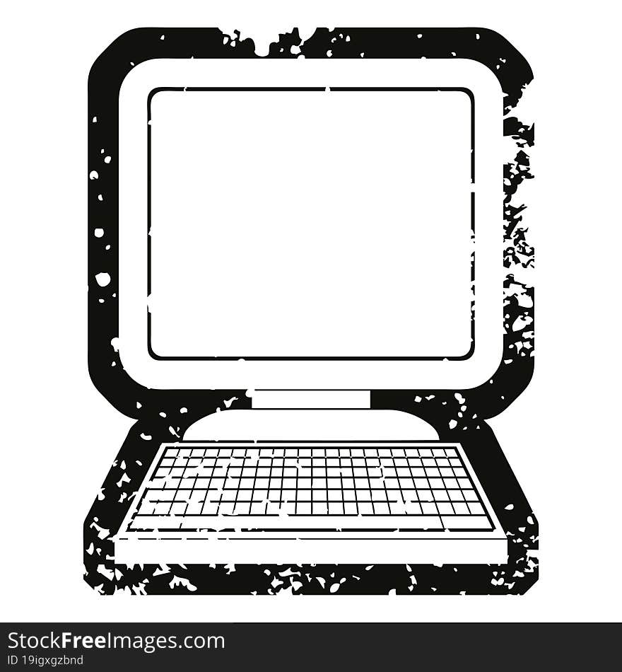 Distressed effect vector icon illustration of a computer. Distressed effect vector icon illustration of a computer