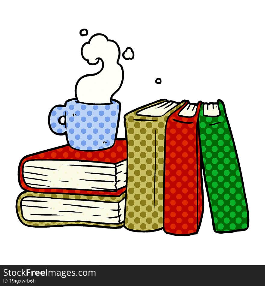 cartoon coffee cup and study books. cartoon coffee cup and study books