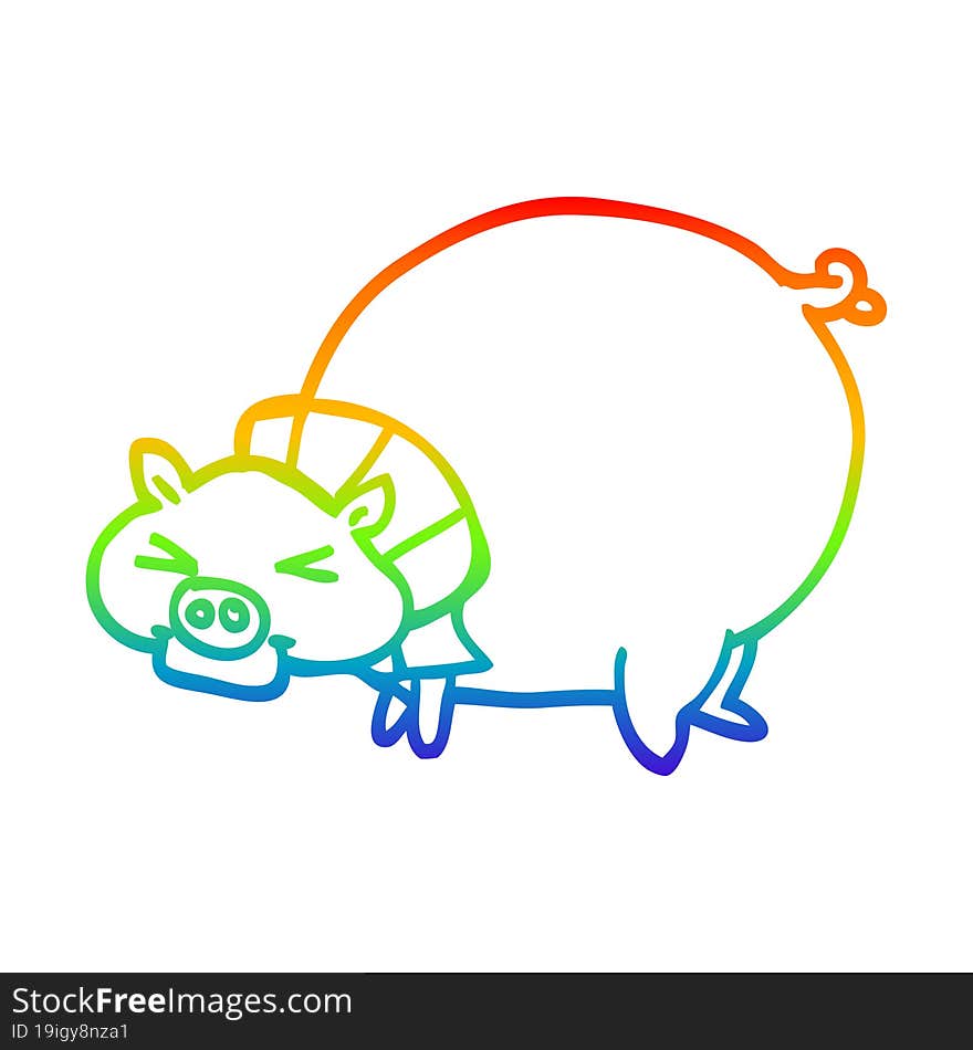 rainbow gradient line drawing cartoon fat pig