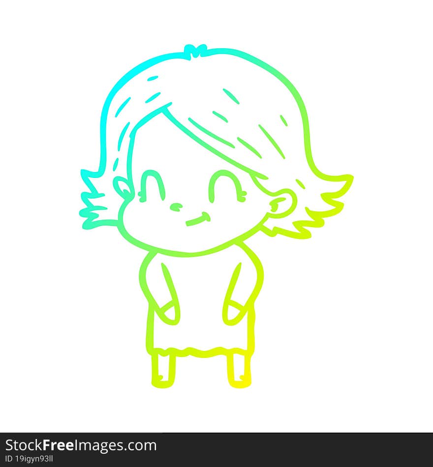 cold gradient line drawing cartoon friendly girl