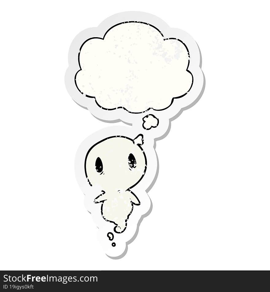 cartoon ghost and thought bubble as a distressed worn sticker