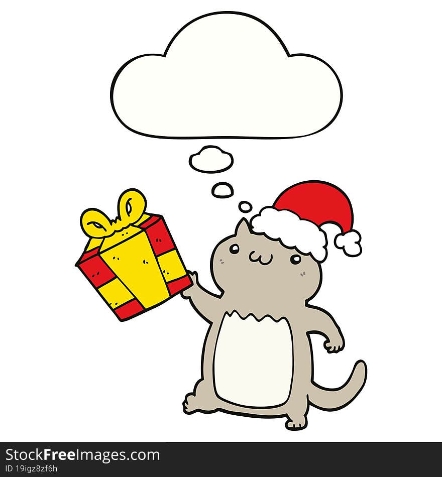 cute cartoon christmas cat and thought bubble