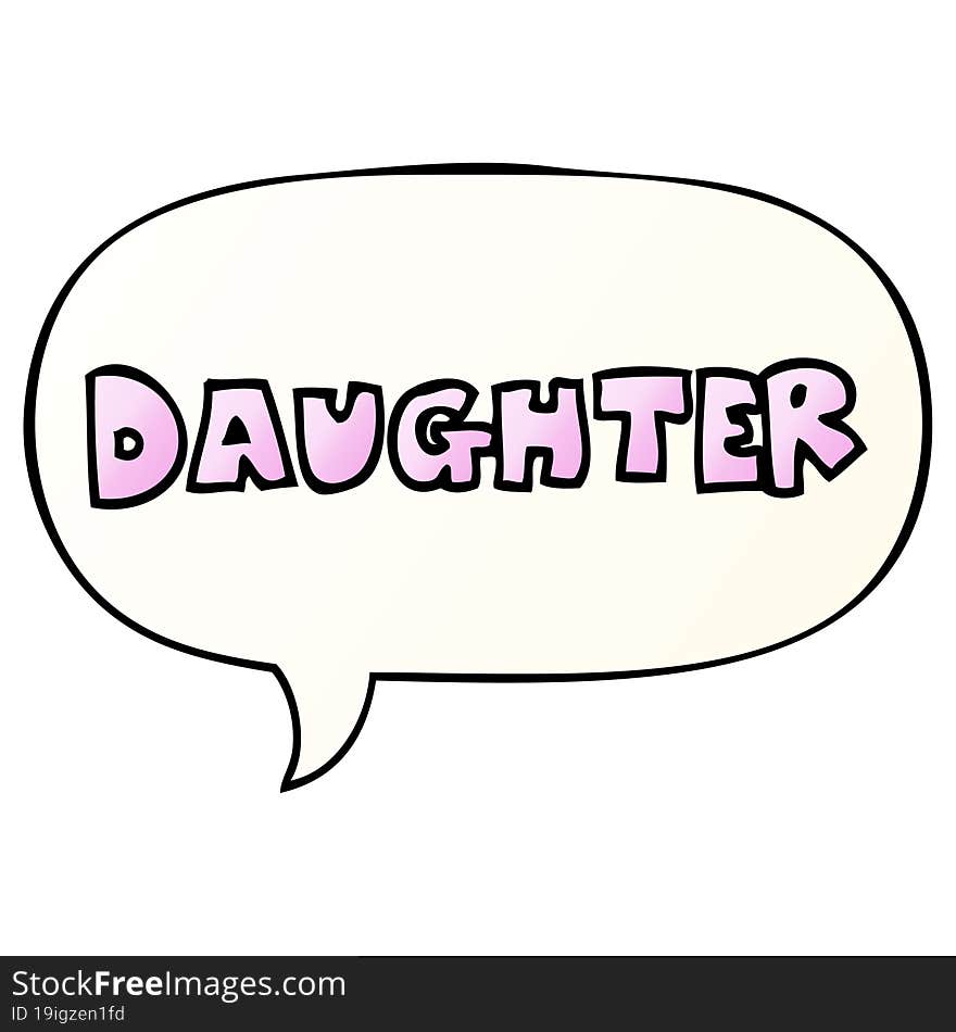 cartoon word daughter and speech bubble in smooth gradient style