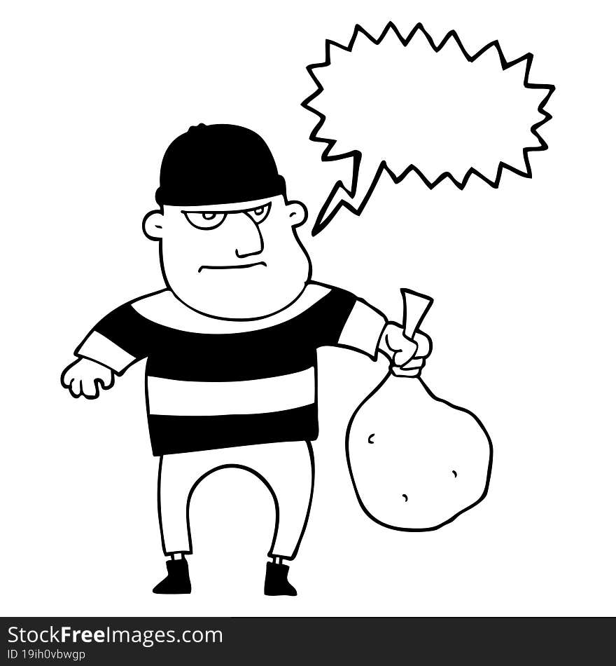 Speech Bubble Cartoon Burglar With Loot Bag