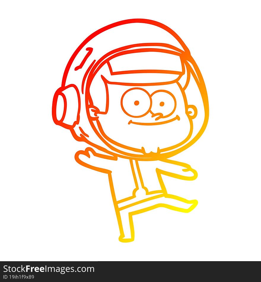 warm gradient line drawing of a happy astronaut cartoon