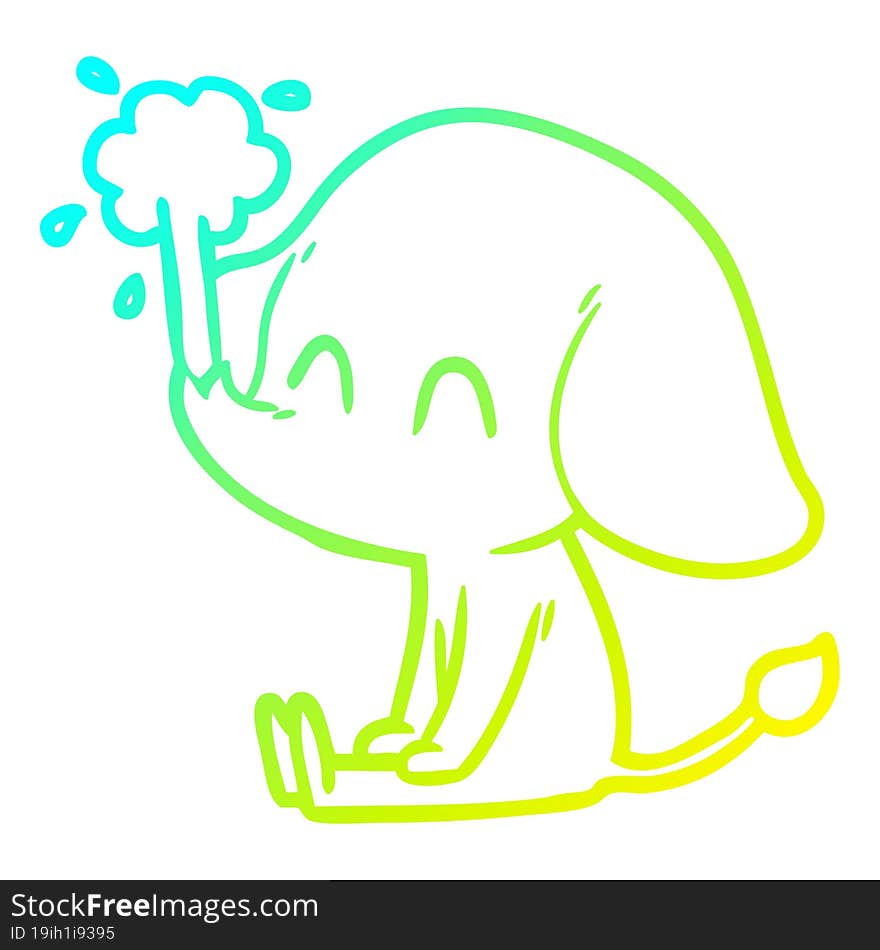 cold gradient line drawing cute cartoon elephant spouting water