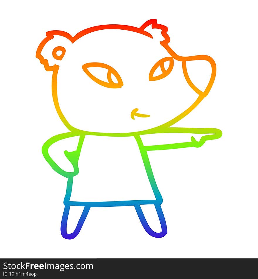 rainbow gradient line drawing cute cartoon bear in dress