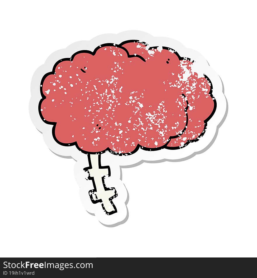 distressed sticker of a cartoon brain