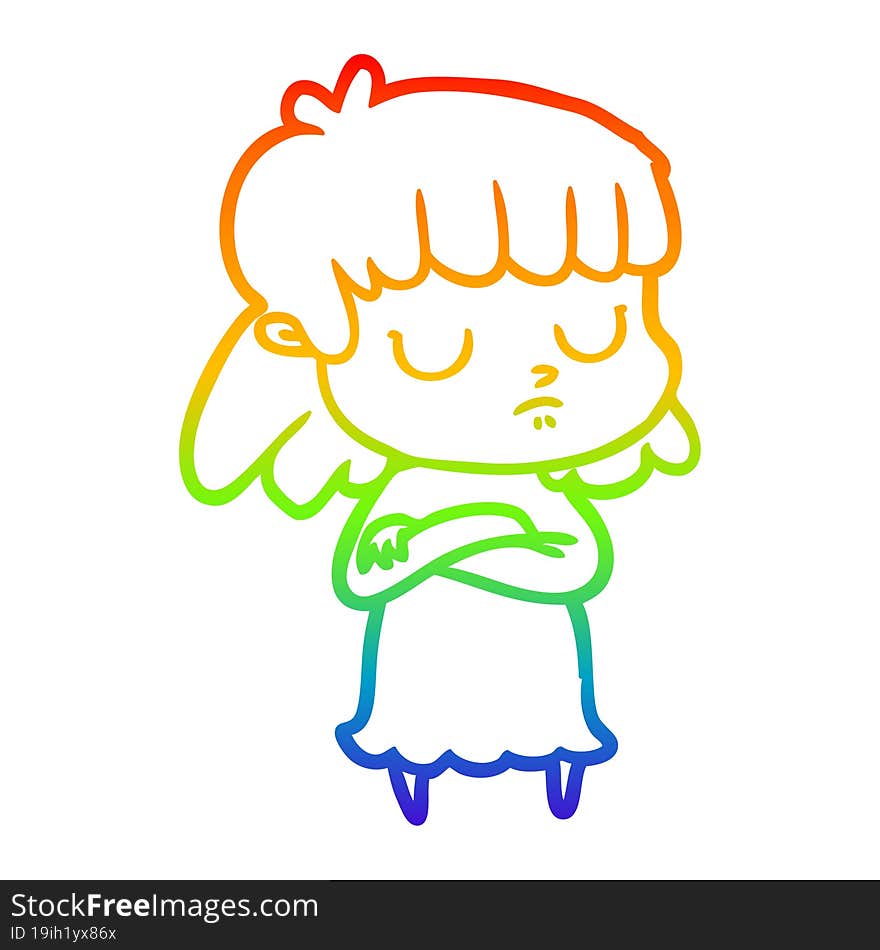 Rainbow Gradient Line Drawing Cartoon Indifferent Woman