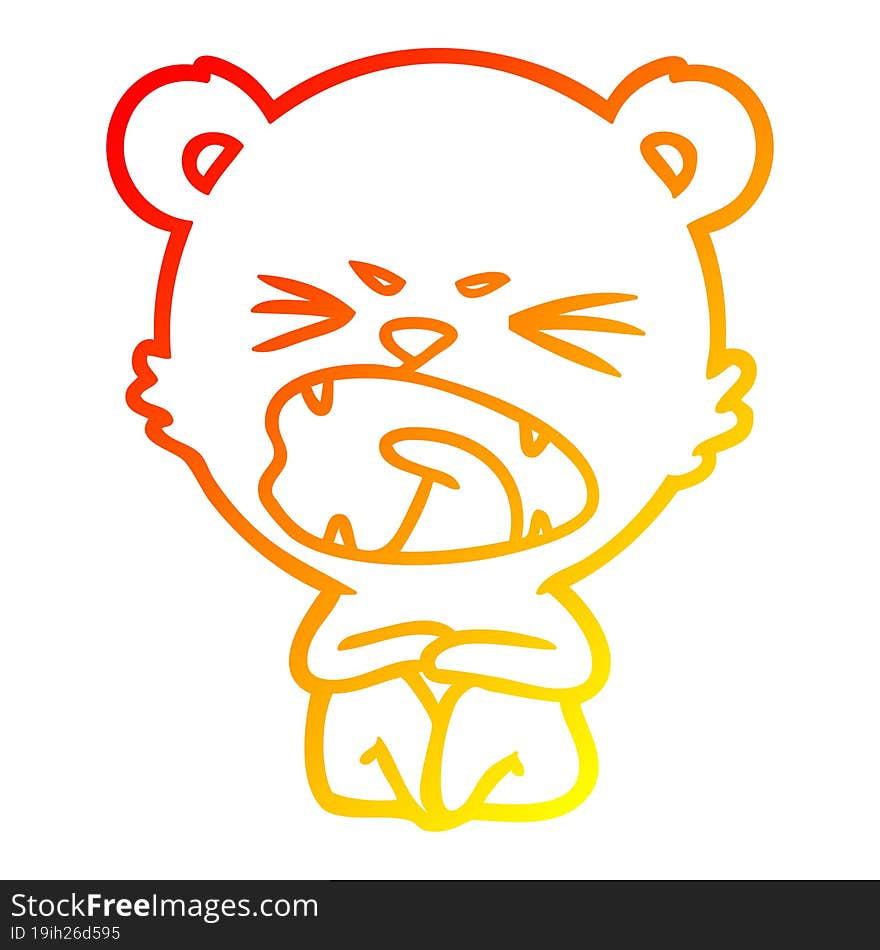 Warm Gradient Line Drawing Angry Cartoon Bear