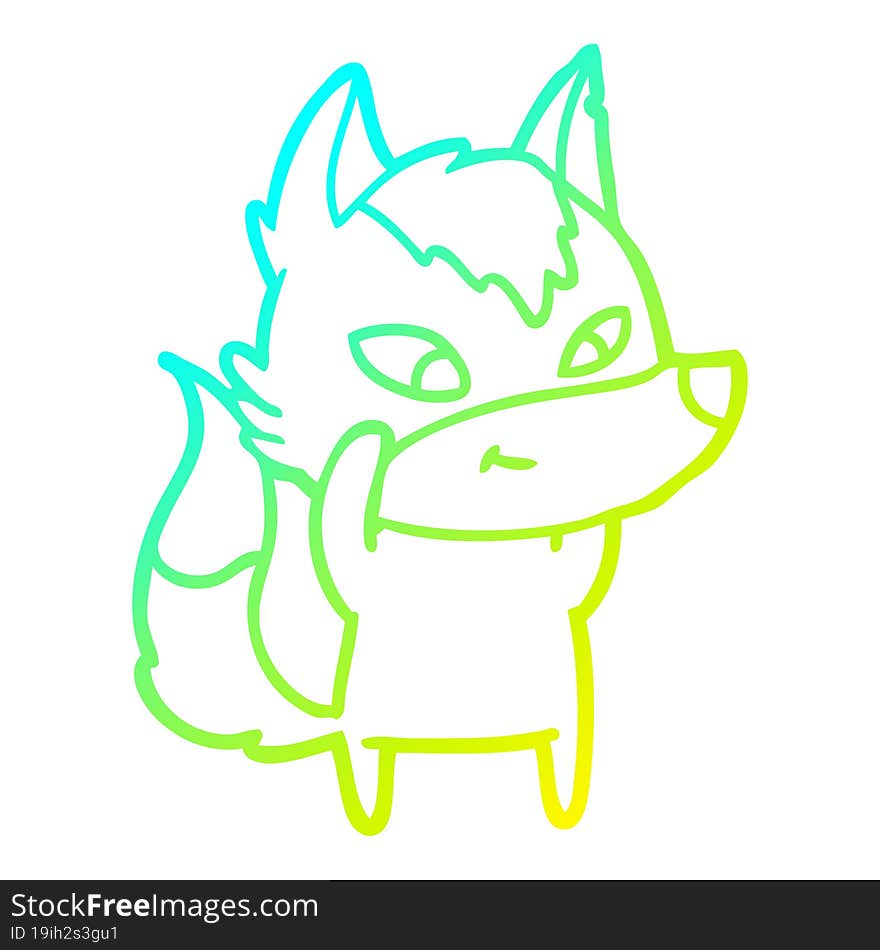 cold gradient line drawing friendly cartoon wolf