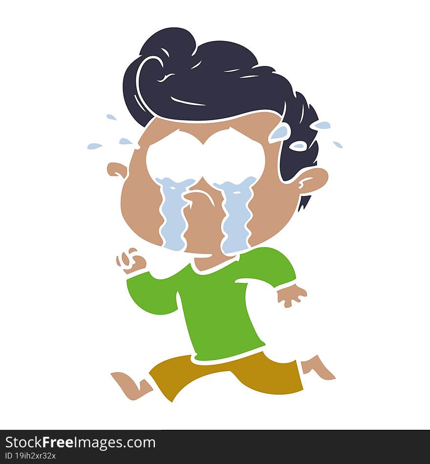 Flat Color Style Cartoon Crying Man Running