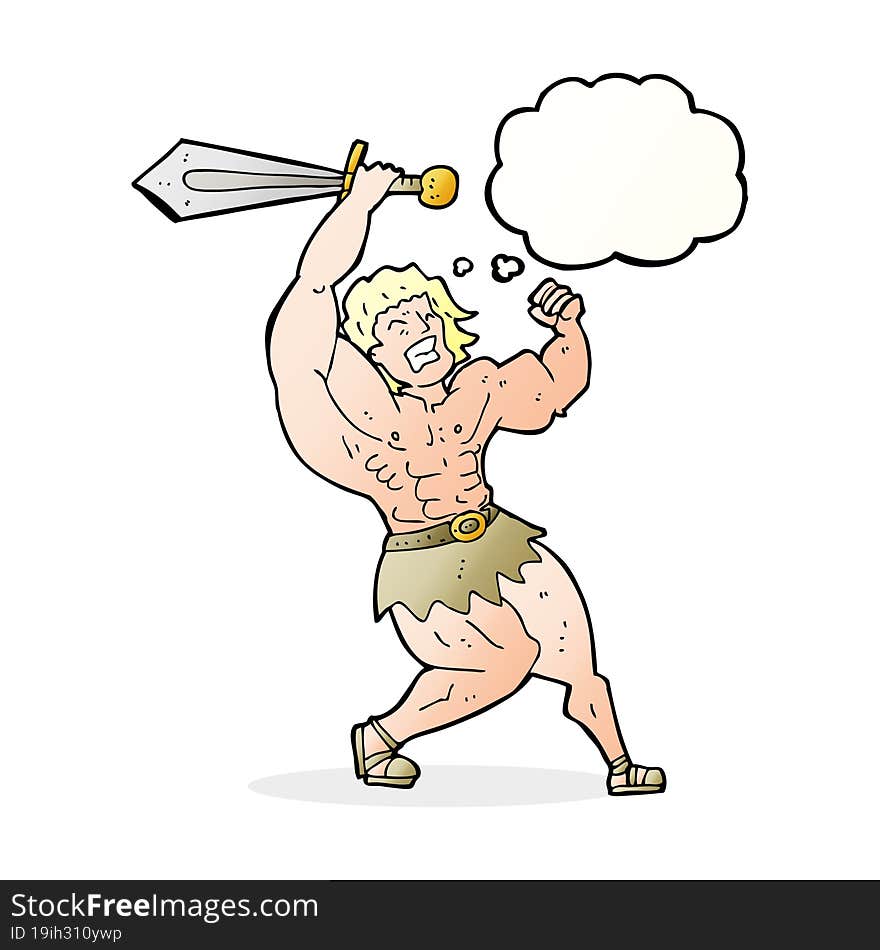 Cartoon Barbarian Hero With Thought Bubble