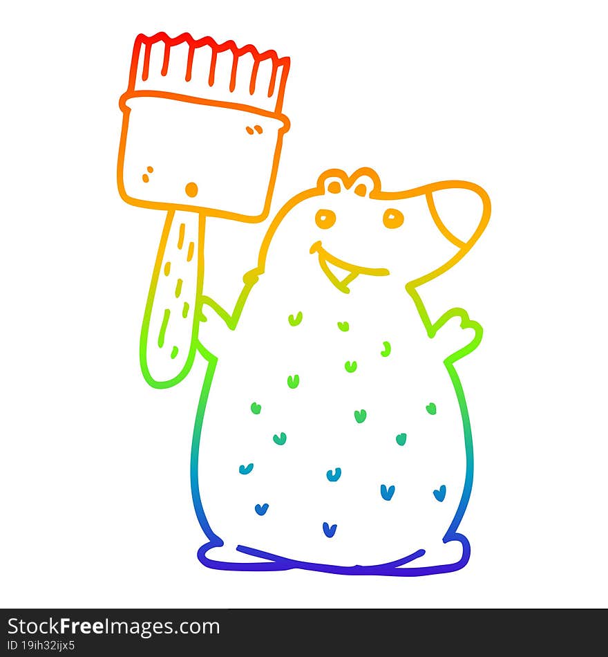 rainbow gradient line drawing of a cartoon bear with paint brush