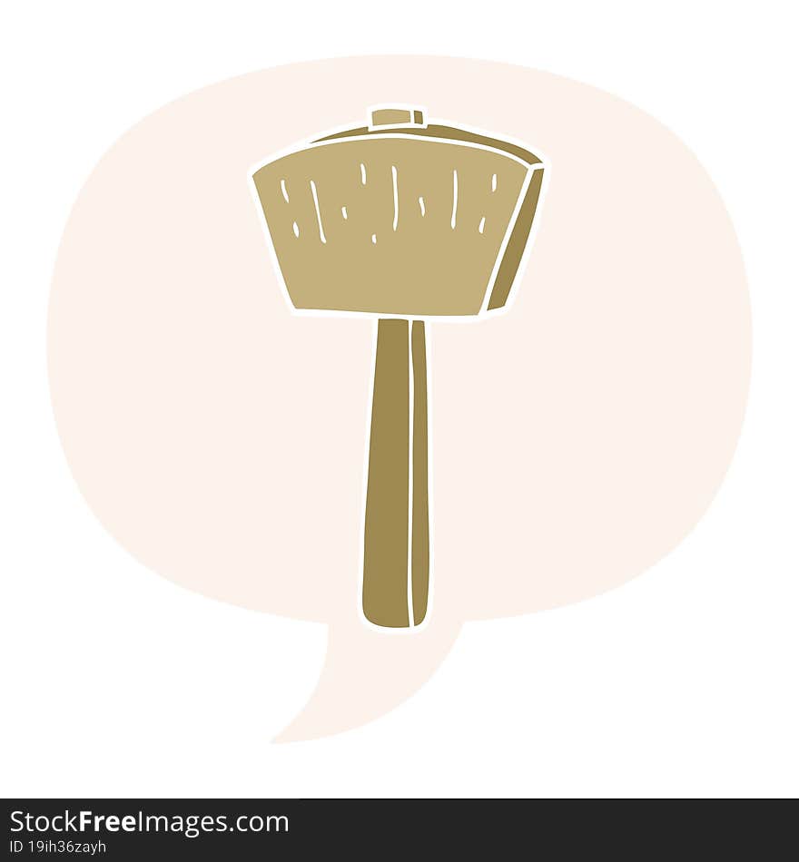 cartoon mallet and speech bubble in retro style