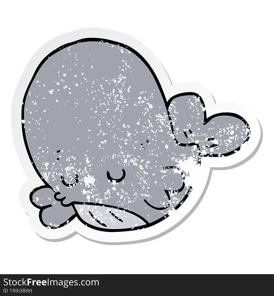 distressed sticker of a cartoon whale