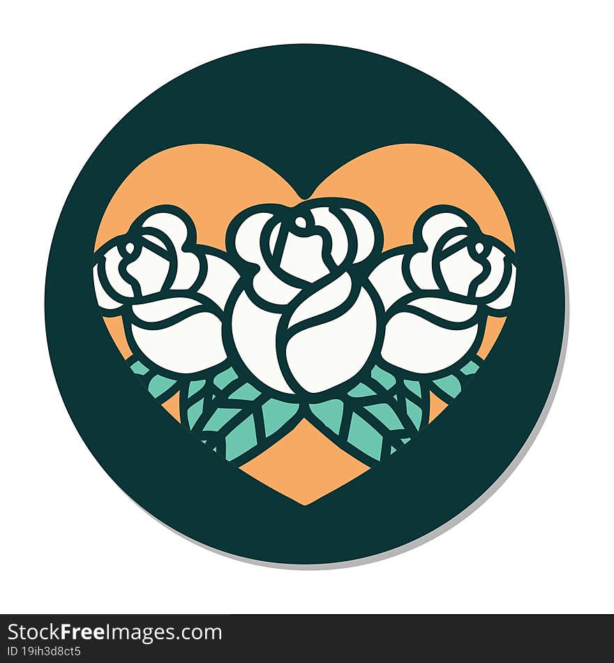 sticker of tattoo in traditional style of a heart and flowers. sticker of tattoo in traditional style of a heart and flowers