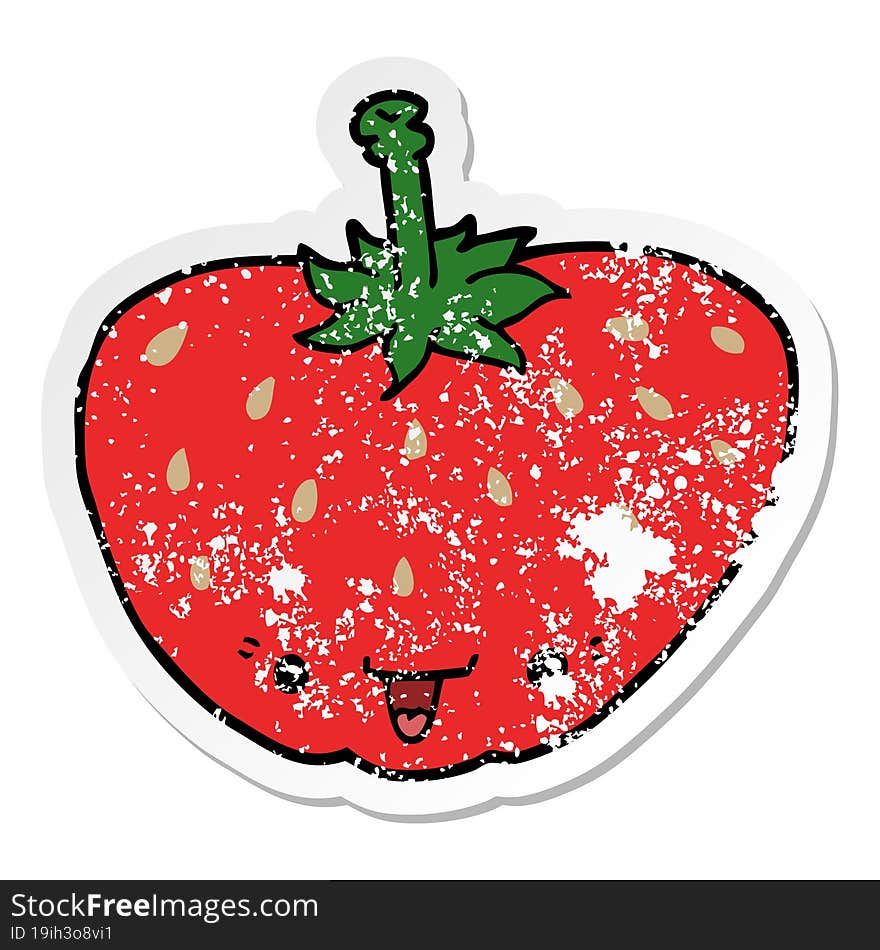 distressed sticker of a cartoon strawberry