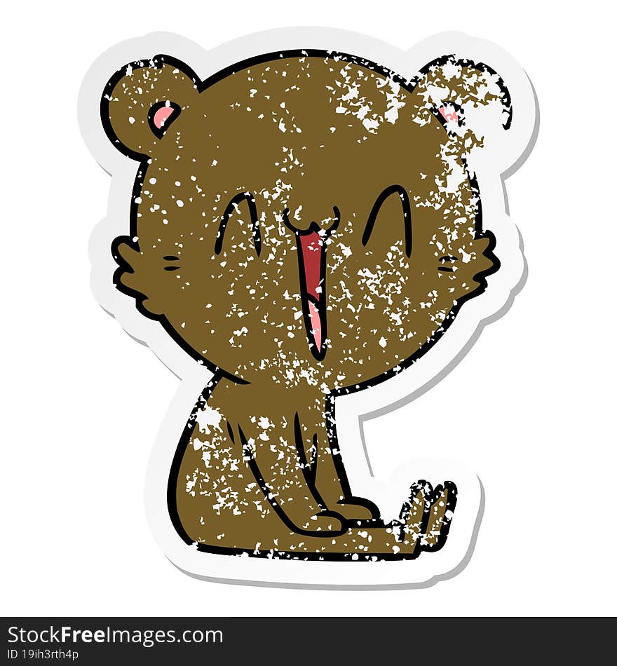 distressed sticker of a happy bear cartoon