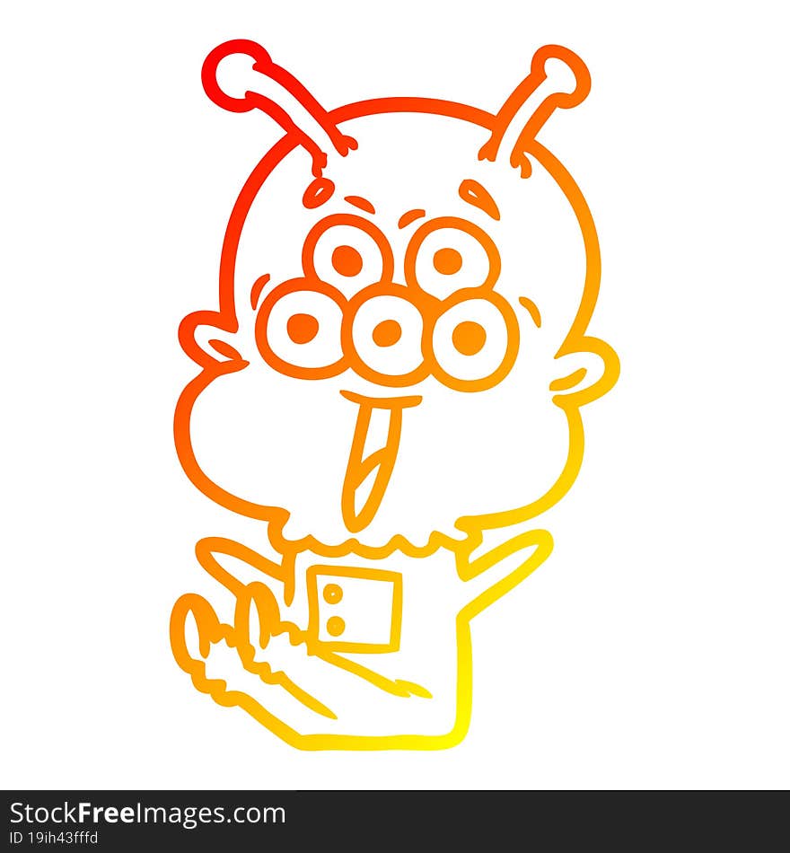 warm gradient line drawing happy cartoon alien