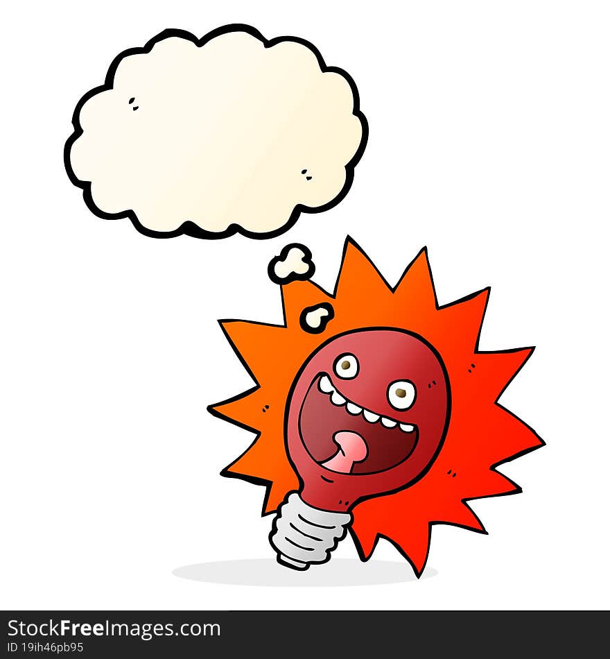 cartoon red lightbulb with thought bubble