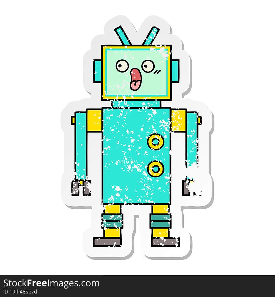 Distressed Sticker Of A Cute Cartoon Robot