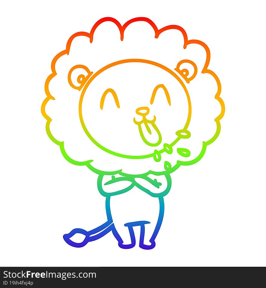 rainbow gradient line drawing of a happy cartoon lion