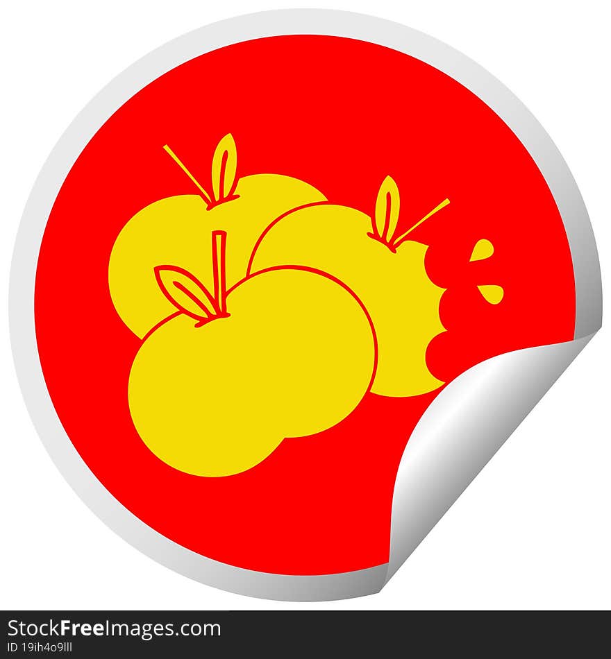 circular peeling sticker cartoon of a juicy apple