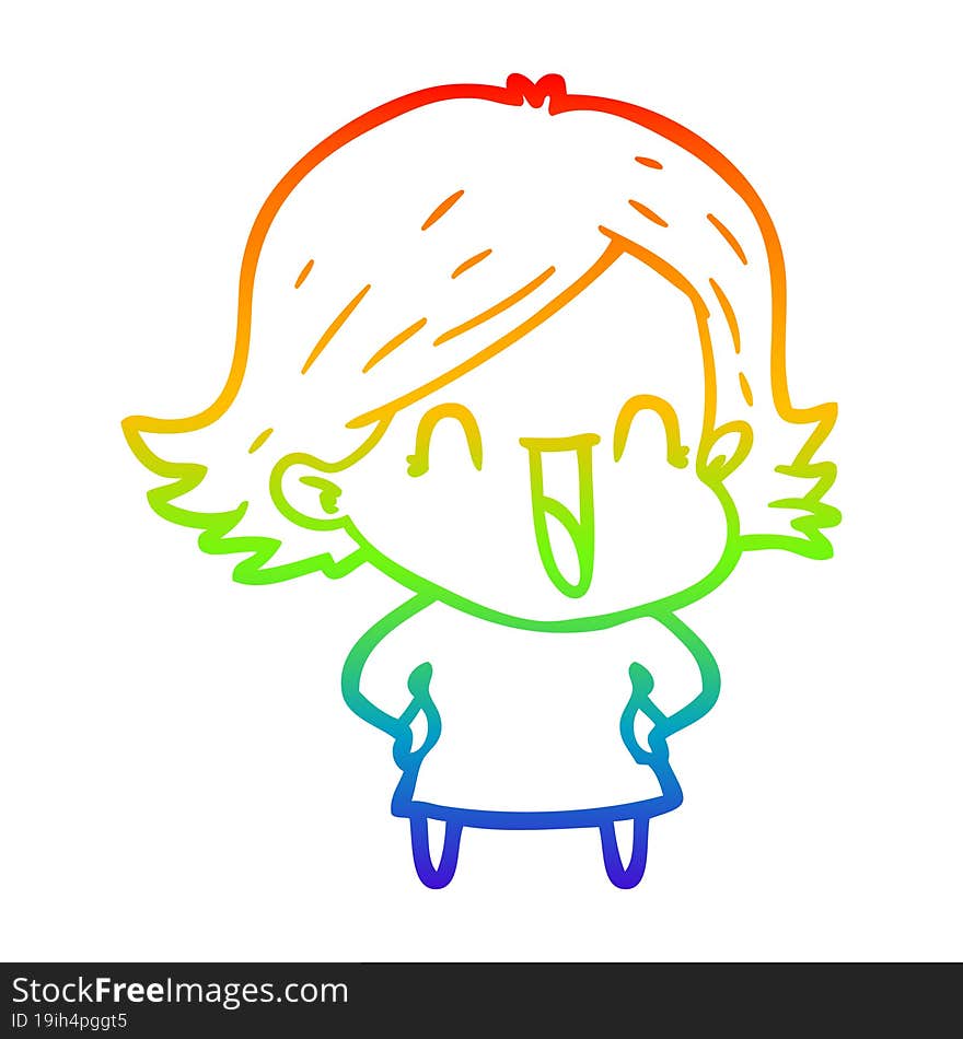 rainbow gradient line drawing of a cartoon laughing woman