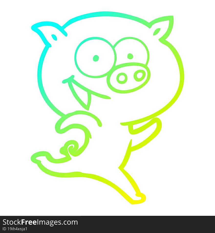 cold gradient line drawing cheerful running pig cartoon