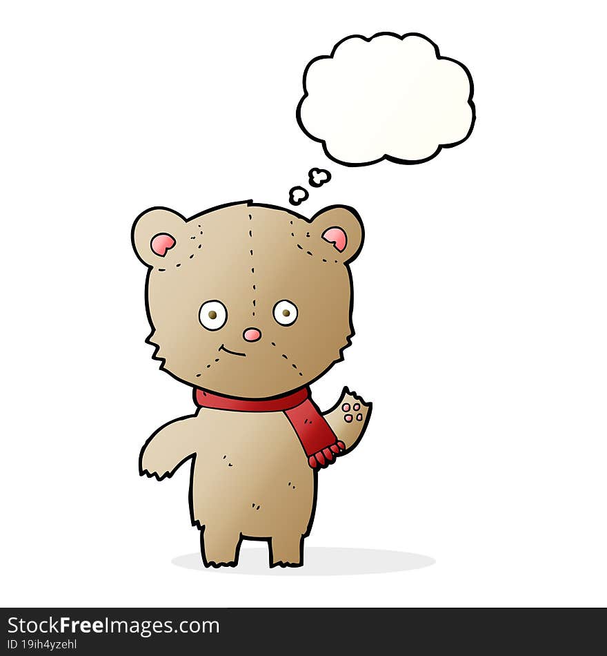 Cartoon Teddy Bear Waving With Thought Bubble