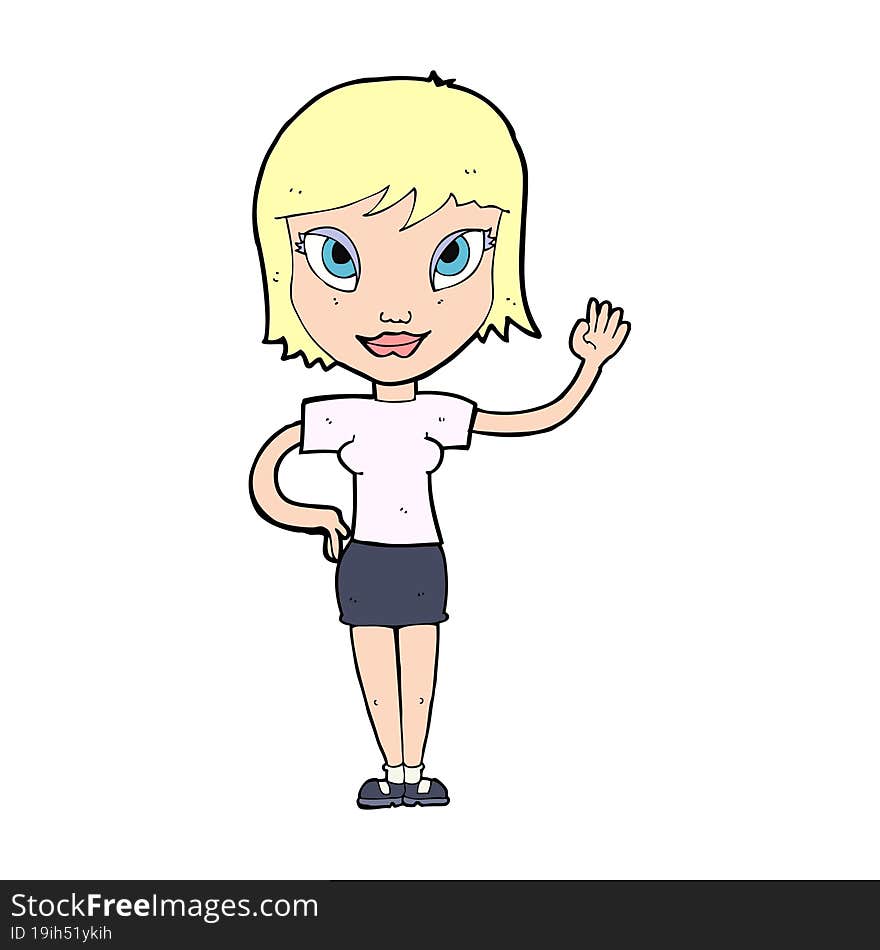 cartoon woman waving