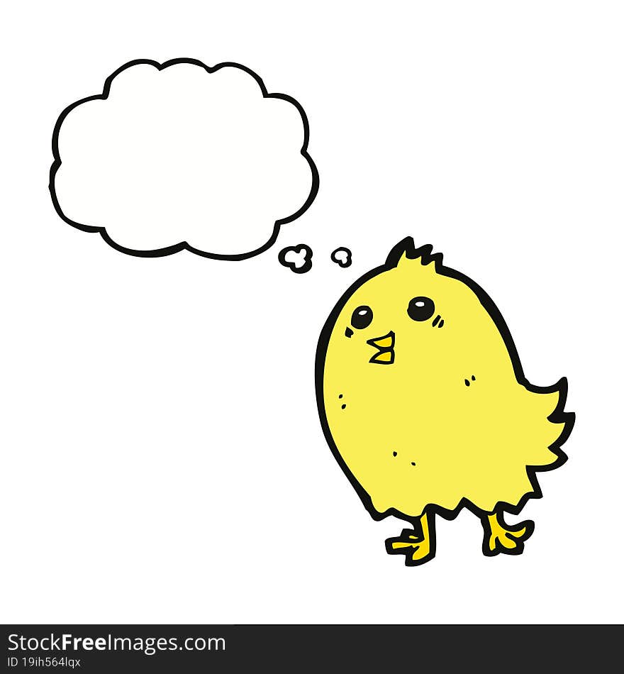 cartoon happy yellow bird with thought bubble