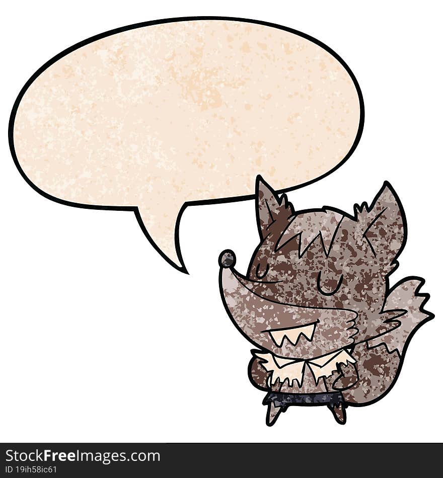 cartoon halloween werewolf and speech bubble in retro texture style