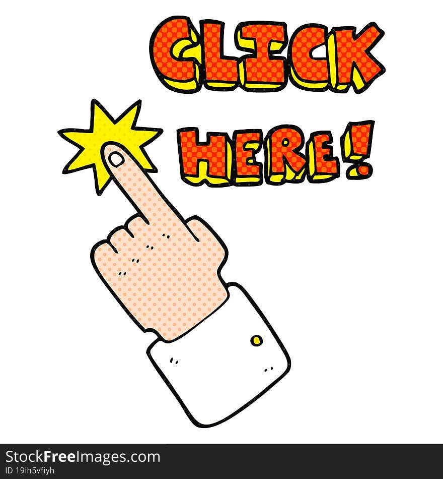 cartoon click here sign with finger