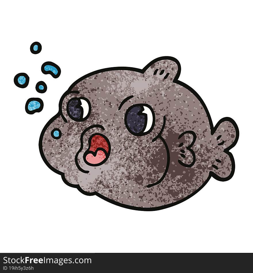 cartoon doodle fish blowing bubbles