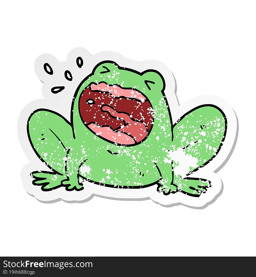 distressed sticker of a cartoon frog shouting