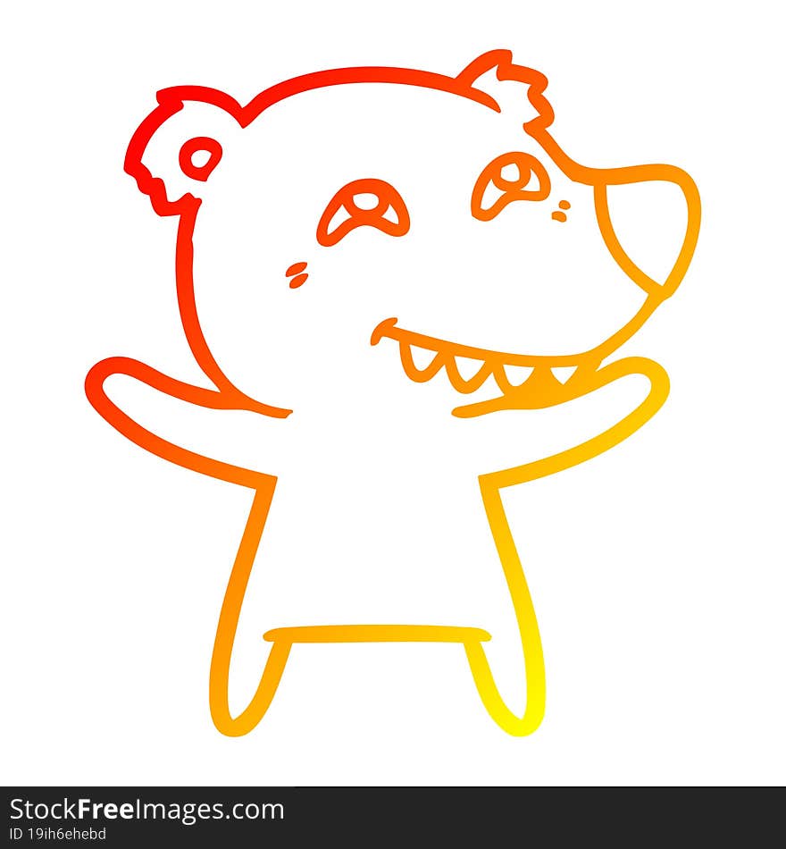 warm gradient line drawing cartoon bear showing teeth