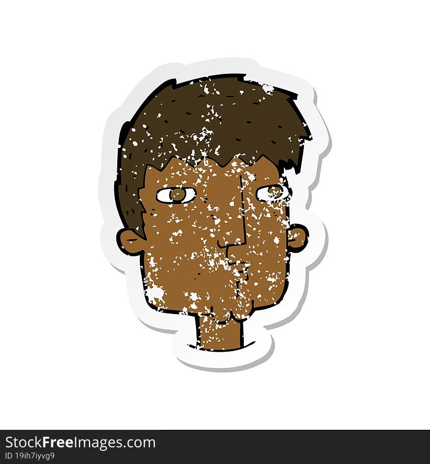 retro distressed sticker of a cartoon curious man