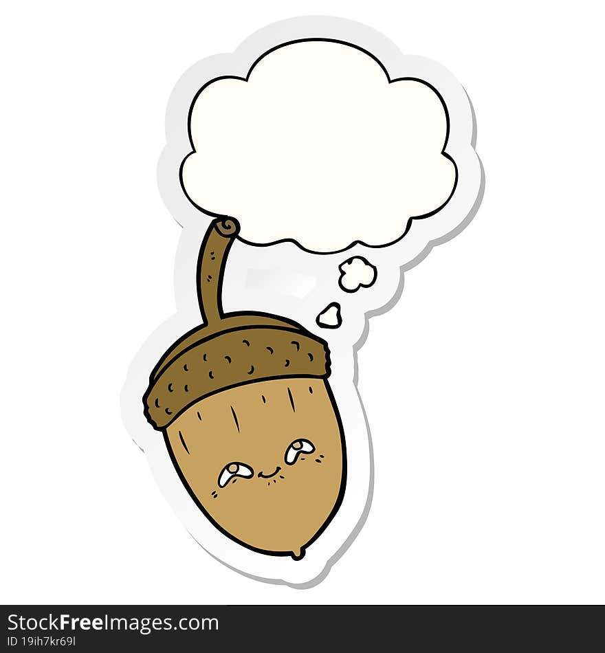 cartoon acorn and thought bubble as a printed sticker