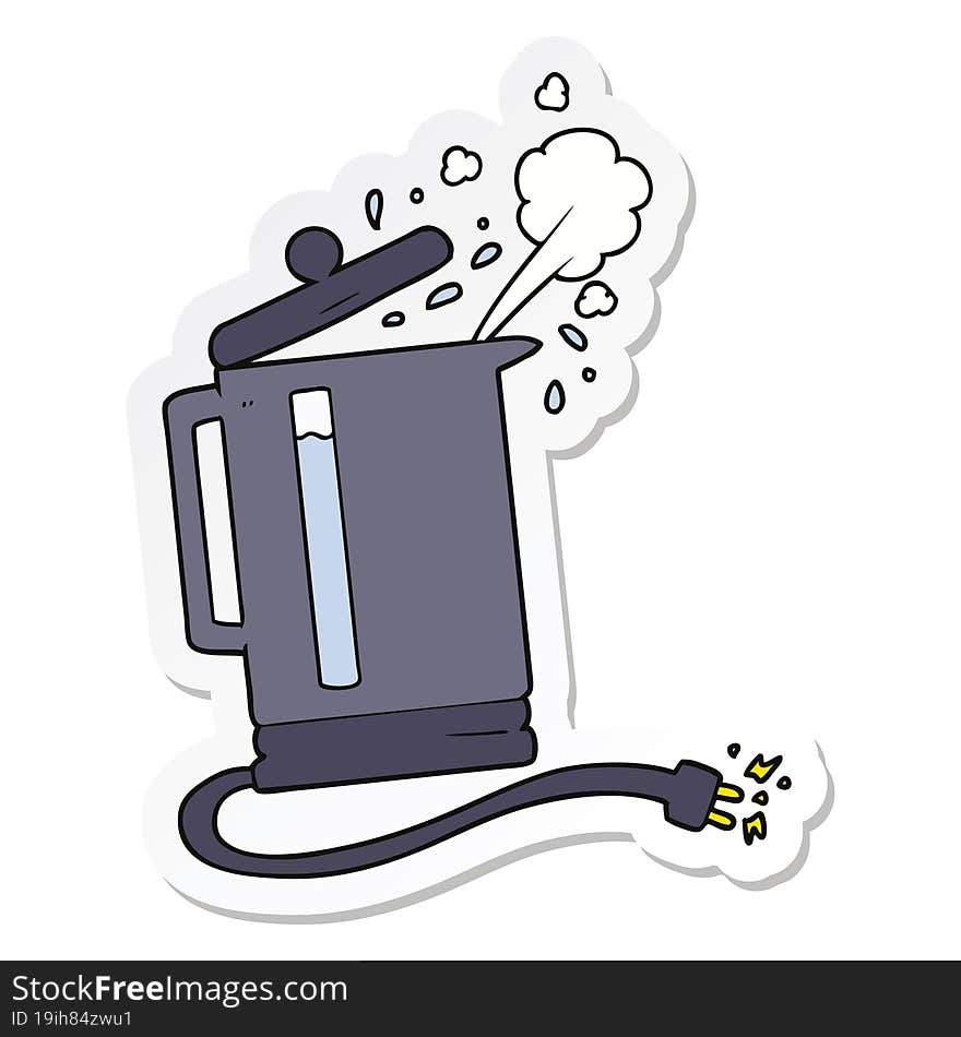 Sticker Of A Cartoon Electric Kettle Boiling