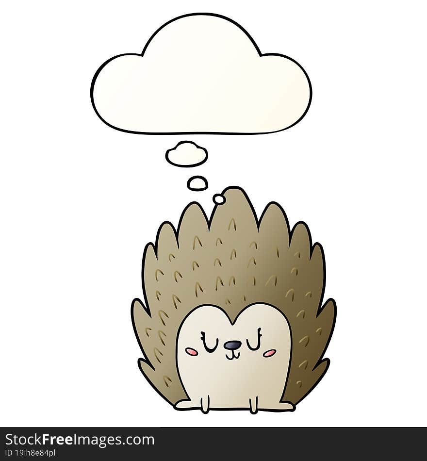 cute cartoon hedgehog and thought bubble in smooth gradient style