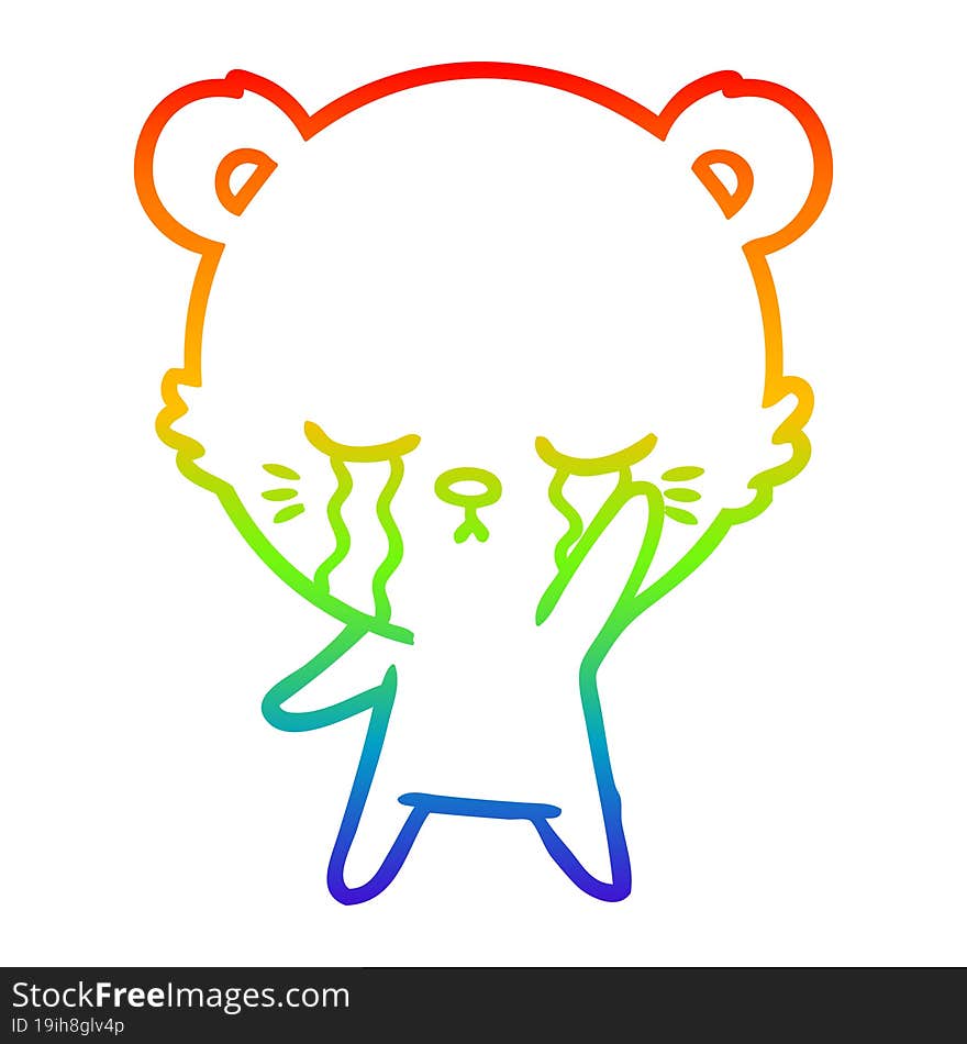 Rainbow Gradient Line Drawing Crying Cartoon Polarbear