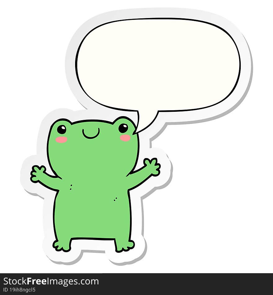 cute cartoon frog with speech bubble sticker. cute cartoon frog with speech bubble sticker