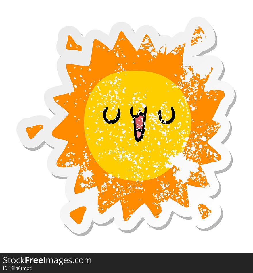 Distressed Sticker Of A Cartoon Sun