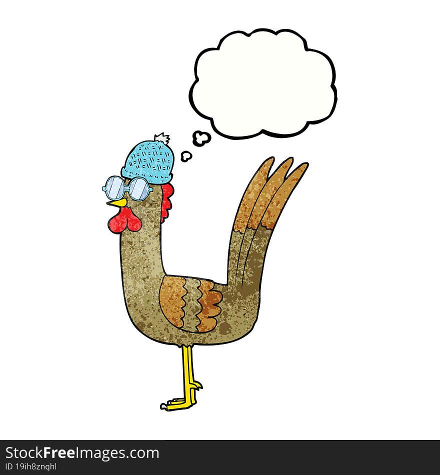 thought bubble textured cartoon chicken wearing disguise